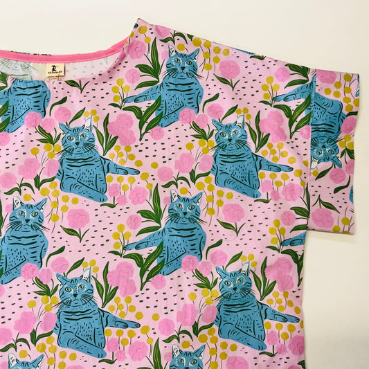 Handmade Women’s Box Top - Blue Cats (L/XL)