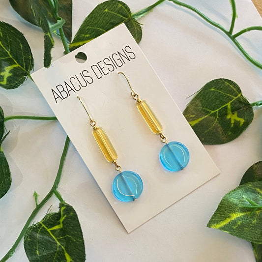 Colourful Glass & Brass Dangle Earrings