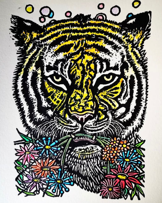 Handpainted print of an original linocut - I CHOOSE TO BE KIND (unframed)