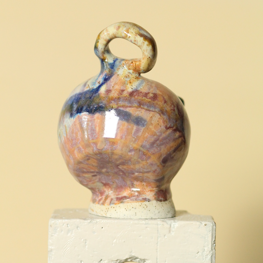Handcrafted Pottery Salt Pot and Spoon - Desert Rain White Clay Rings