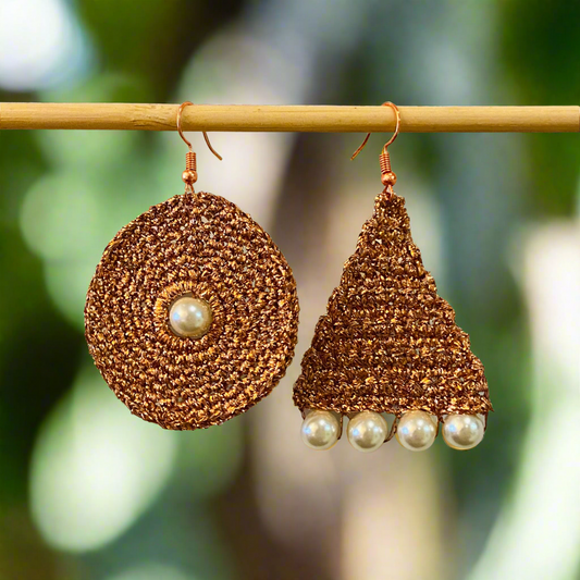 Handcrafted Crochet Earrings - Metallic Copper Range