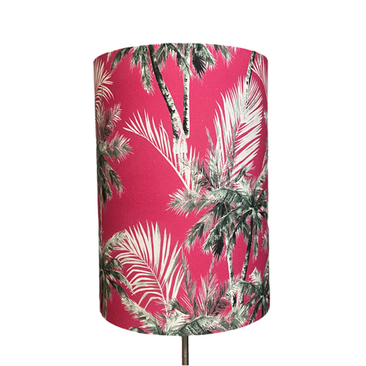Chrome Stick Floor Lamp with Palms on Fuchsia Shade