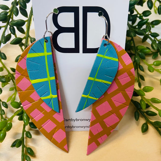 Handmade Painted Leather Earrings - The Double Feather