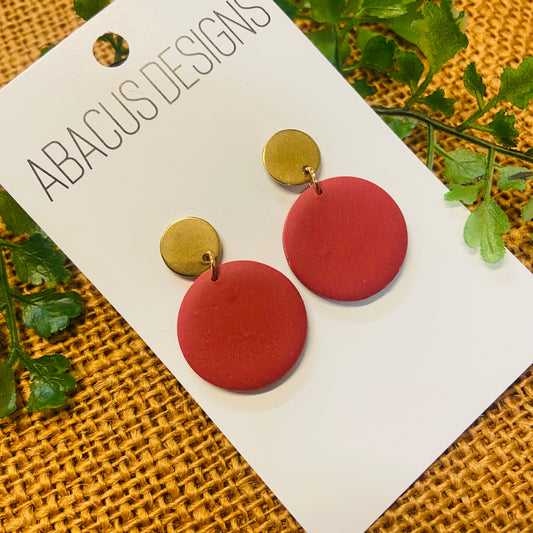 Handmade Polymer Clay Earrings - Brassy Double Dot