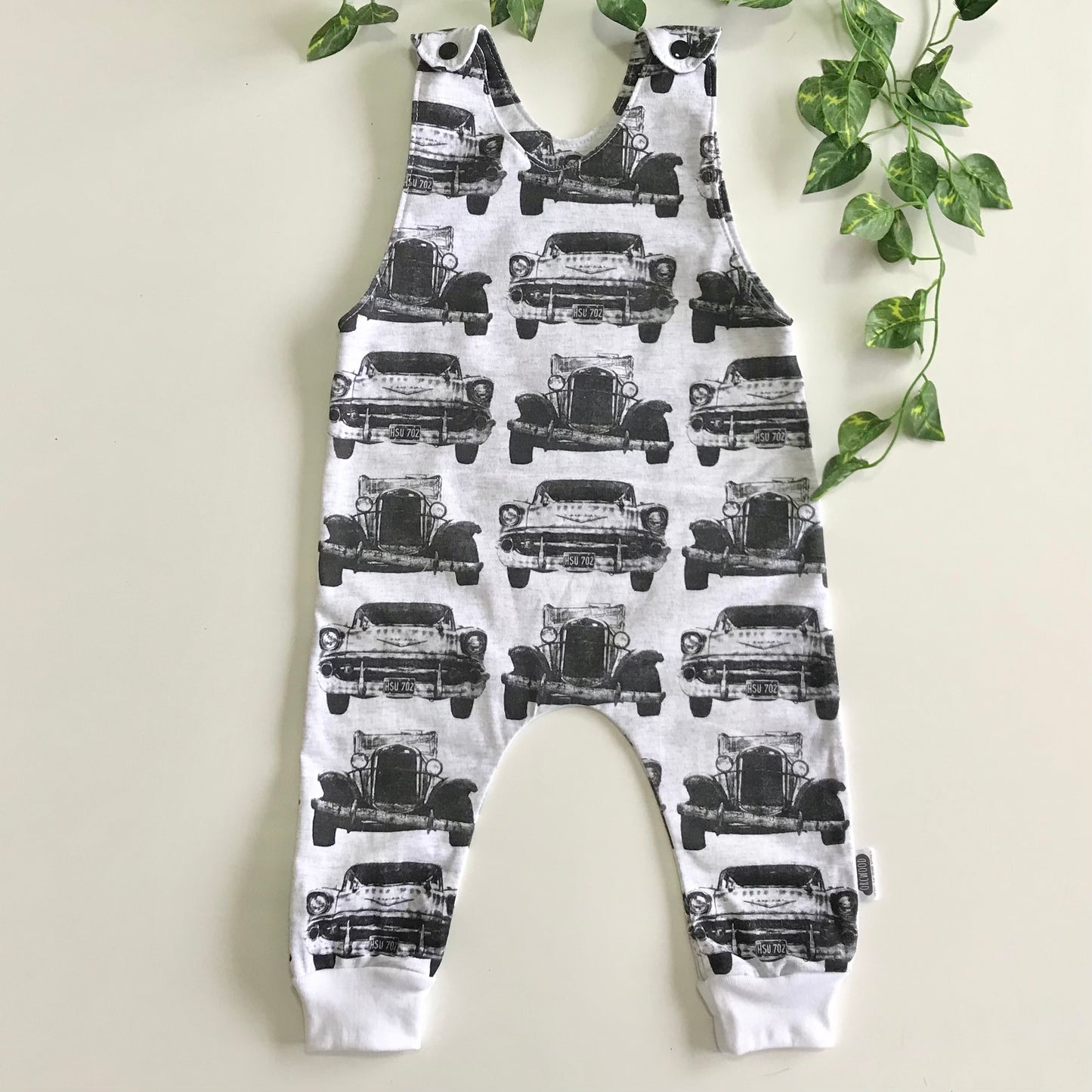 Baby Toddler Long Romper - Black & White Cars