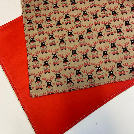 Reversible Christmas Placemats - Reindeers with Red on Reverse (set of 4)
