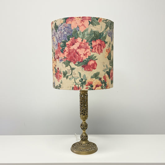 Brass Detailed Table Lamp with Vintage Roses Shade