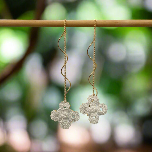 Handcrafted Crochet Earrings - Flowers with Chain Thread Detail