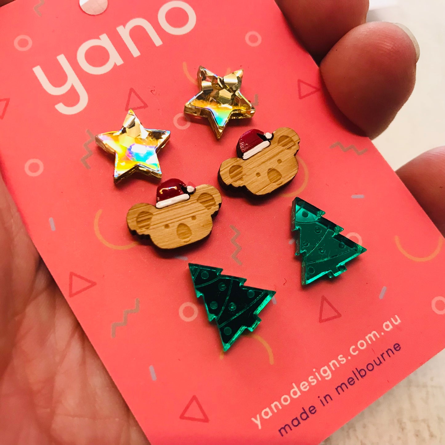 3 Pack of Laser Cut Acrylic CHRISTMAS Stud Earrings - gift pack