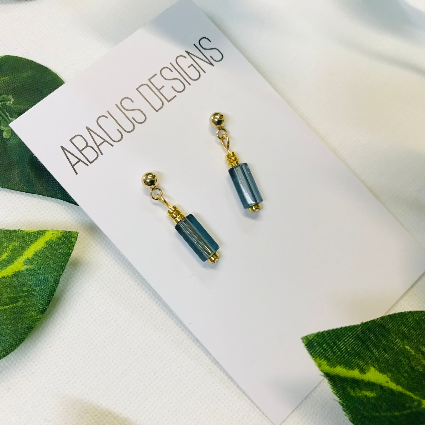 Blue Champagne Glass & Brass Dangle Earrings