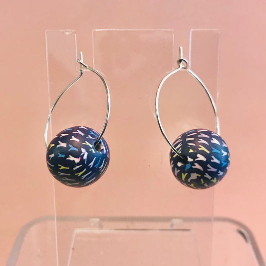 Bead Hoop Earrings - navy hatch