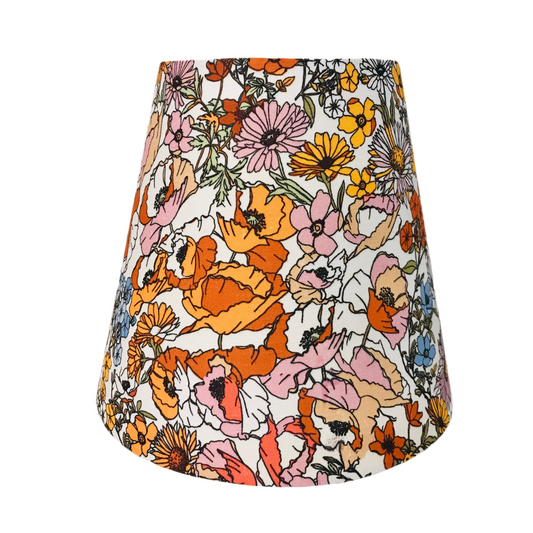 Linen Wildflowers on Vintage Turned Wood Table Lamp