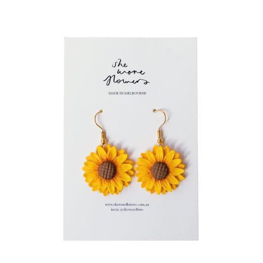 Sunflower Polymer Clay Flower Dangly Earrings
