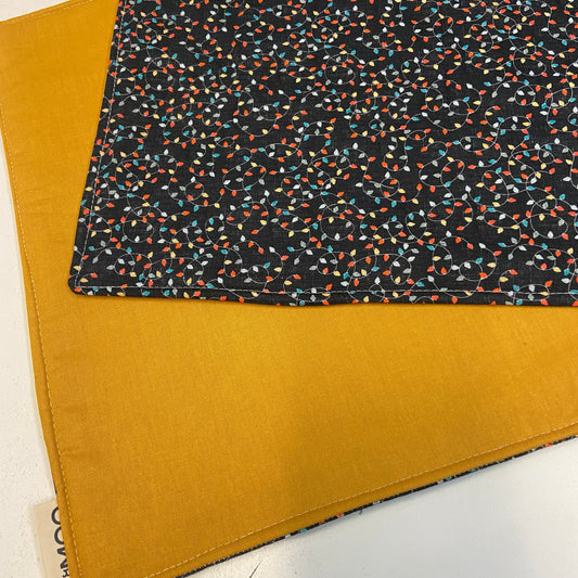 Reversible Christmas Placemats - Christmas Lights with Mustard on Reverse (set of 4)