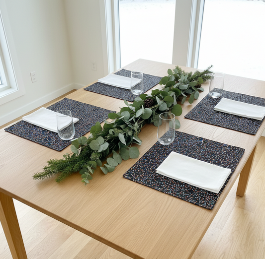 Reversible Christmas Placemats - Christmas Lights with Mustard on Reverse (set of 4)