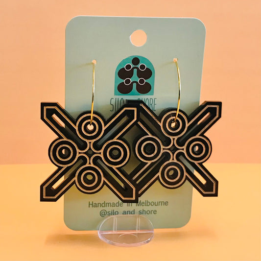 Art Deco Acrylic Earrings - Dot Cross