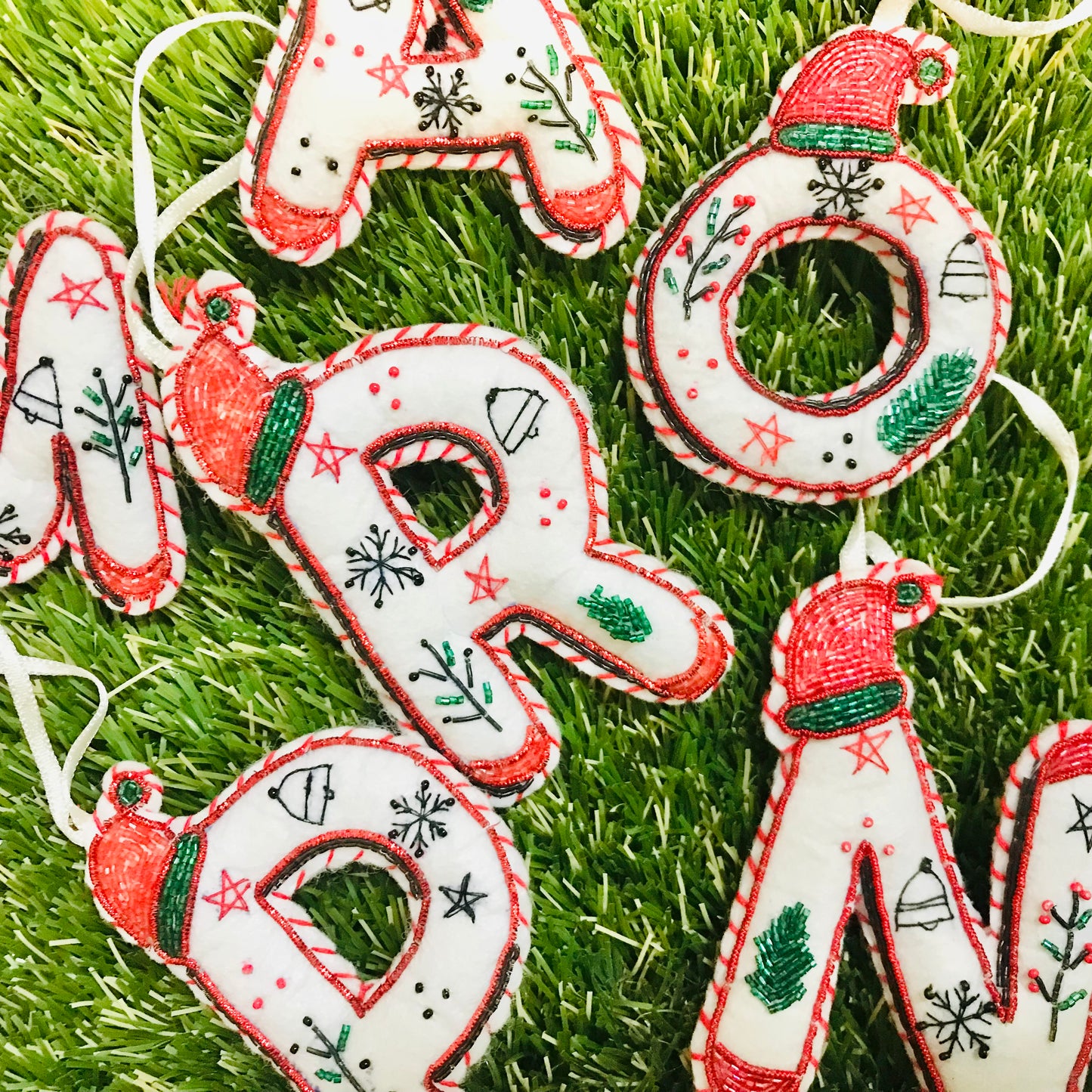 Hand Beaded & Embroidered Initial Letter Christmas Decorations ** ON SALE **