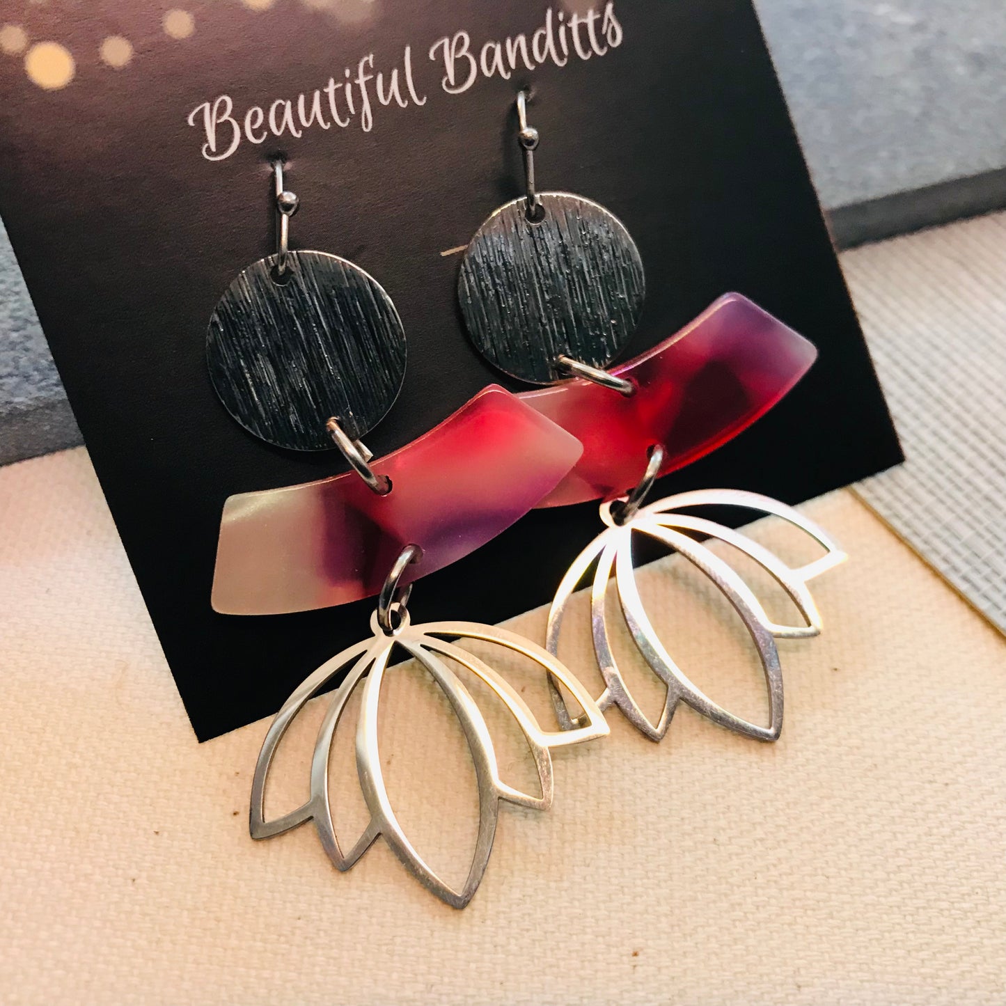 Mixed Metal and Resin Earrings - large