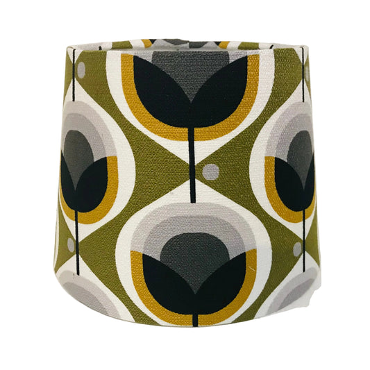 Fabric lampshade with a floral pattern on a white background