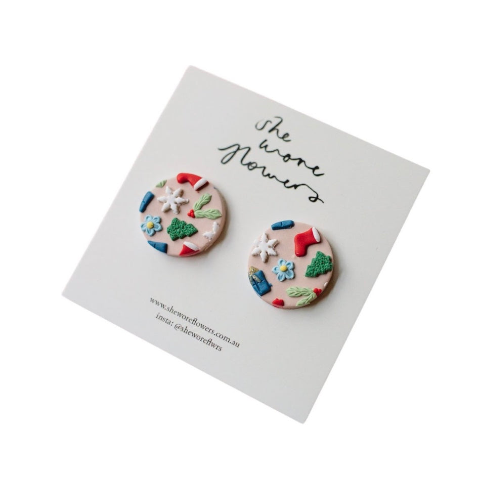 Christmas Polymer Clay Earrings - Small Studs