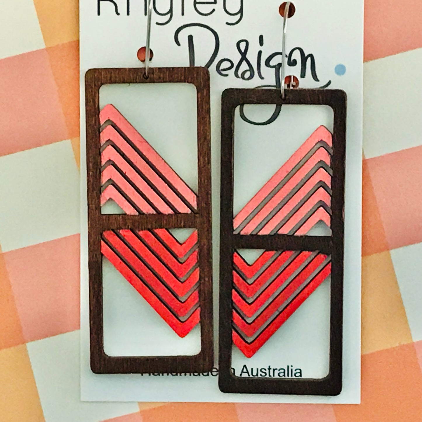 Wooden Rectangle Grid Statement Earrings