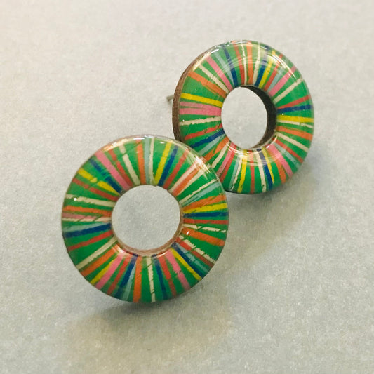 Bamboo Handpainted Mini Hoop Donut Studs