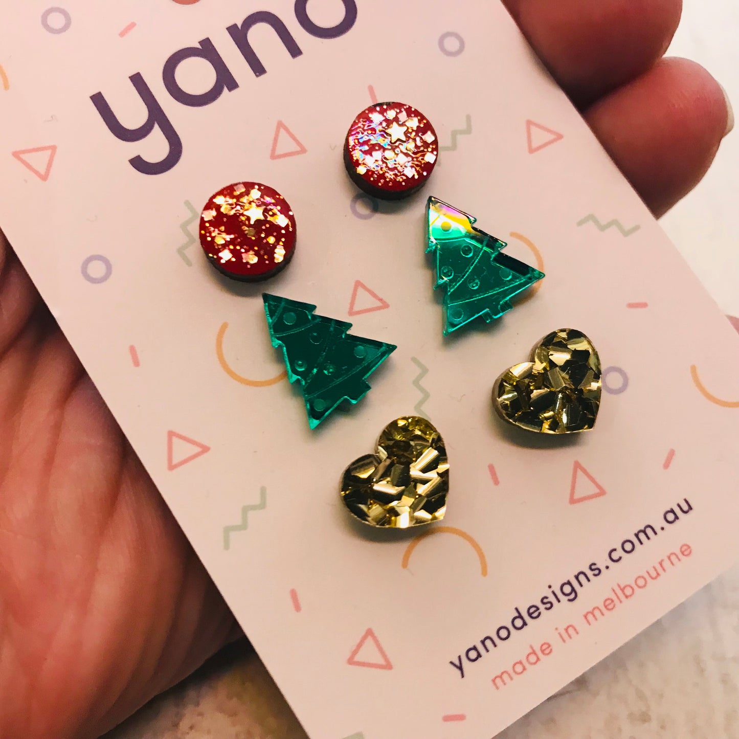3 Pack of Laser Cut Acrylic CHRISTMAS Stud Earrings - gift pack
