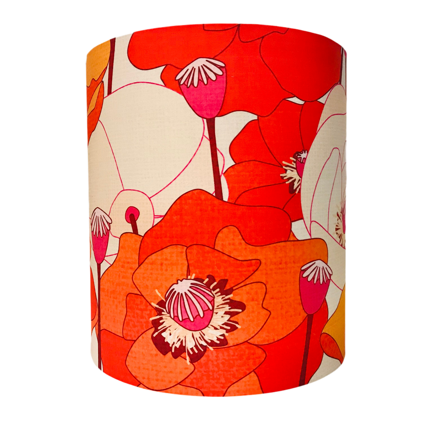 Turned Timber Lamp with Large Poppies Shade