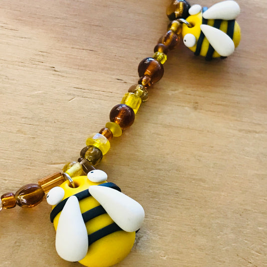 Handmade Polymer Clay & Glass Bead Necklace - BEES