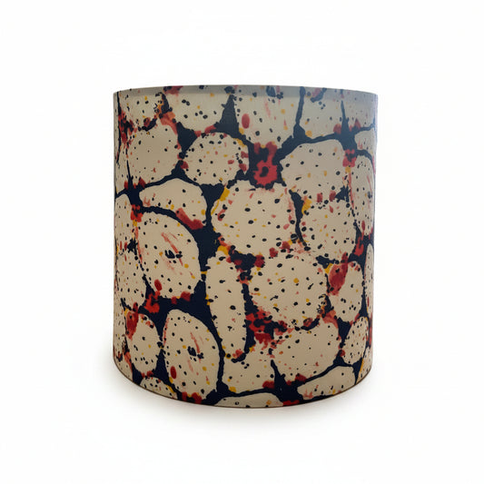 MCM Style White Ceramic Table Lamp with Prickly Pear in Navy Shade