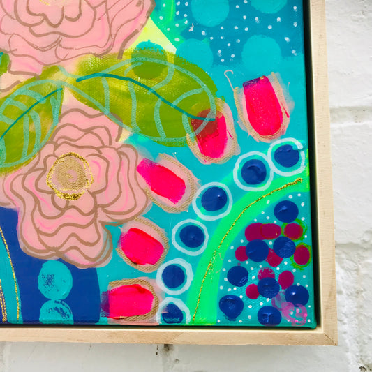Original One of a Kind Resin Artwork with Frame - Flowers Drifting