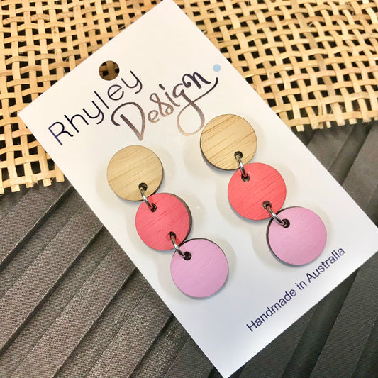 Hand Painted Triple Disc Bamboo Rod Earrings