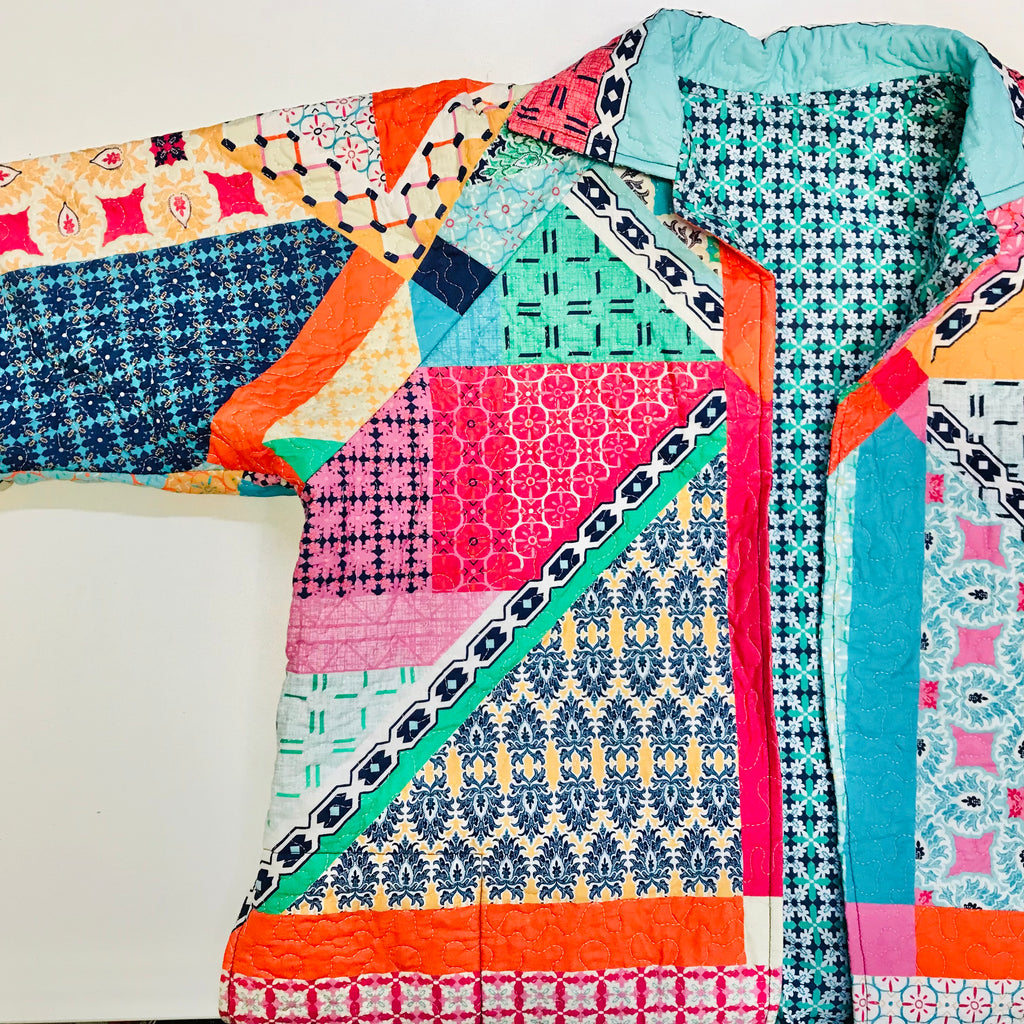 Women’s Handmade Reversible Quilted Jacket Coat - Patchwork with Flowers
