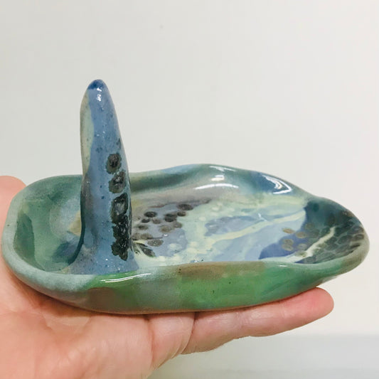 Handcrafted Trinket Dish with ring stand - Paua