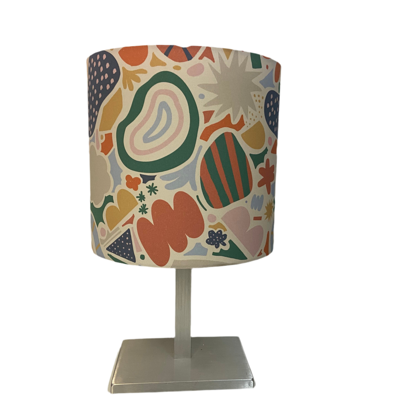 Decorative lamp with a colorful abstract pattern on a white background