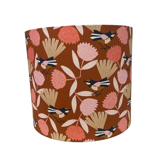 Mid Century Style Cream Ceramic Table Lamp with Mocha Fairy Wren Shade