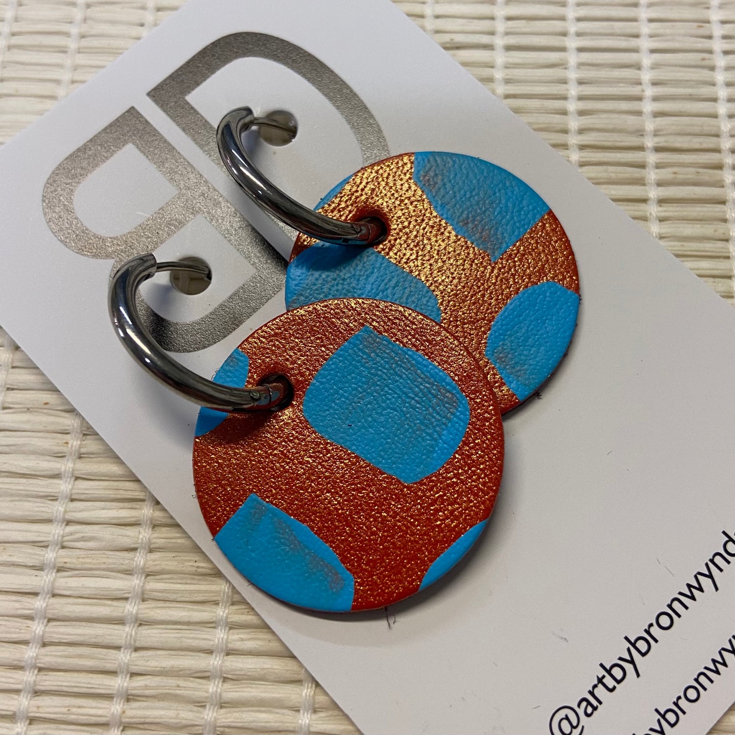 Hand painted leather bold statement earrings - Reversible Huggie Spheres