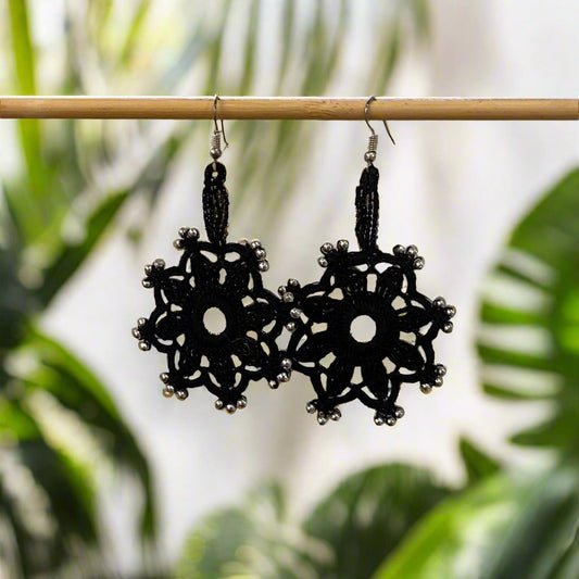 Handcrafted Crochet Earrings - Black & Metallic Range