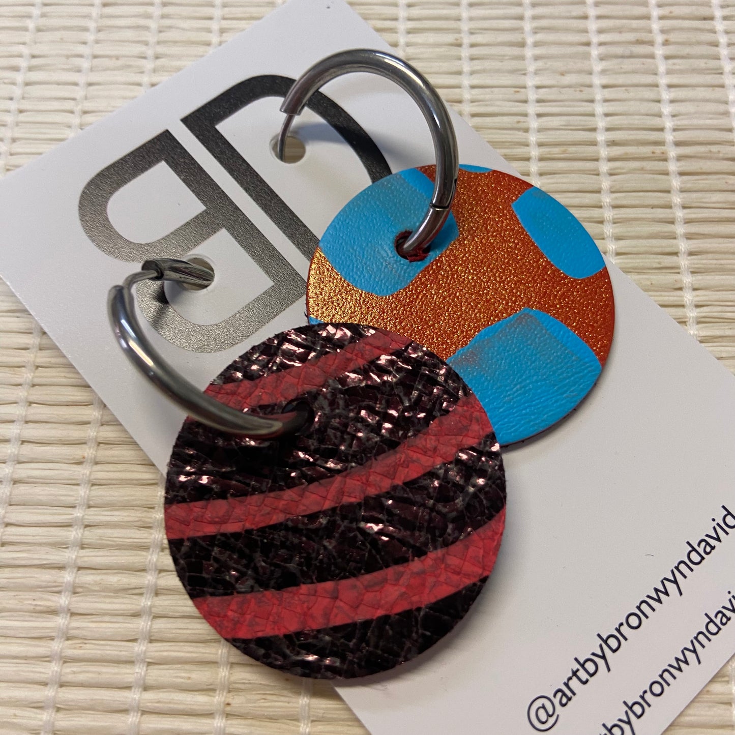Hand painted leather bold statement earrings - Reversible Huggie Spheres