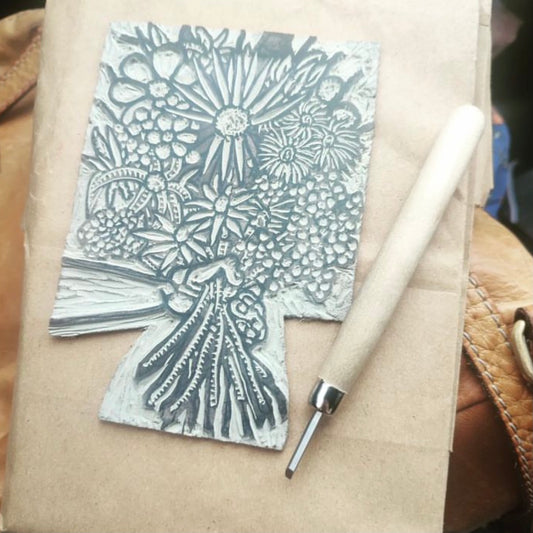 Handpainted print of an original linocut - FLORAL ARRANGEMENT #1 (unframed)