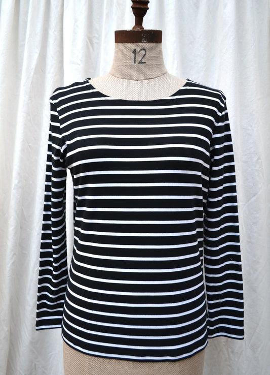 Women's Handmade Long Sleeve T-shirt - Black & White Stripe T-Shirt