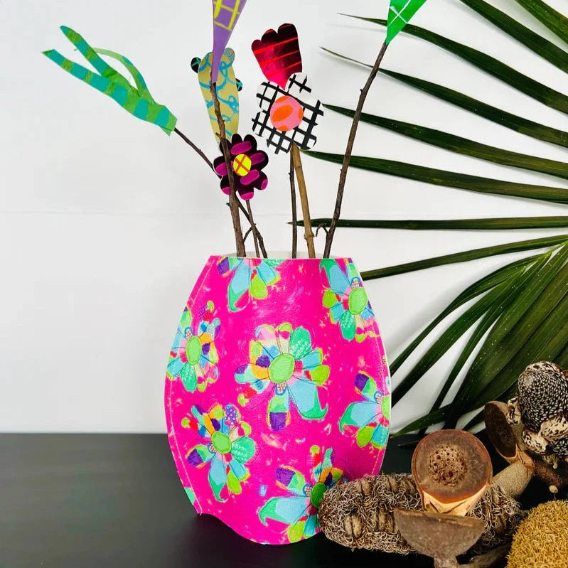 Hand Painted Vegan Leather Flat Vase