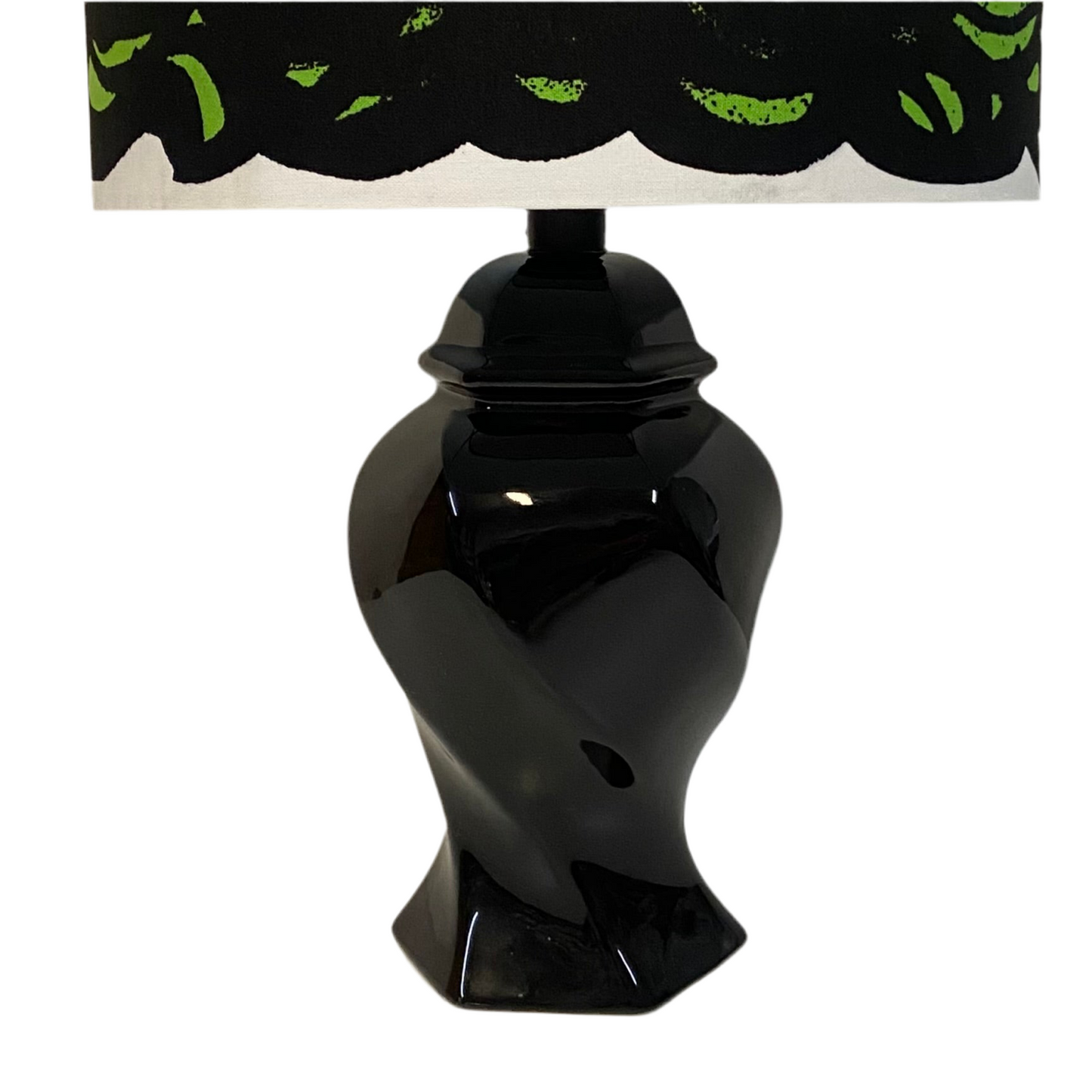Black ceramic mid century table lamp in an urn shape