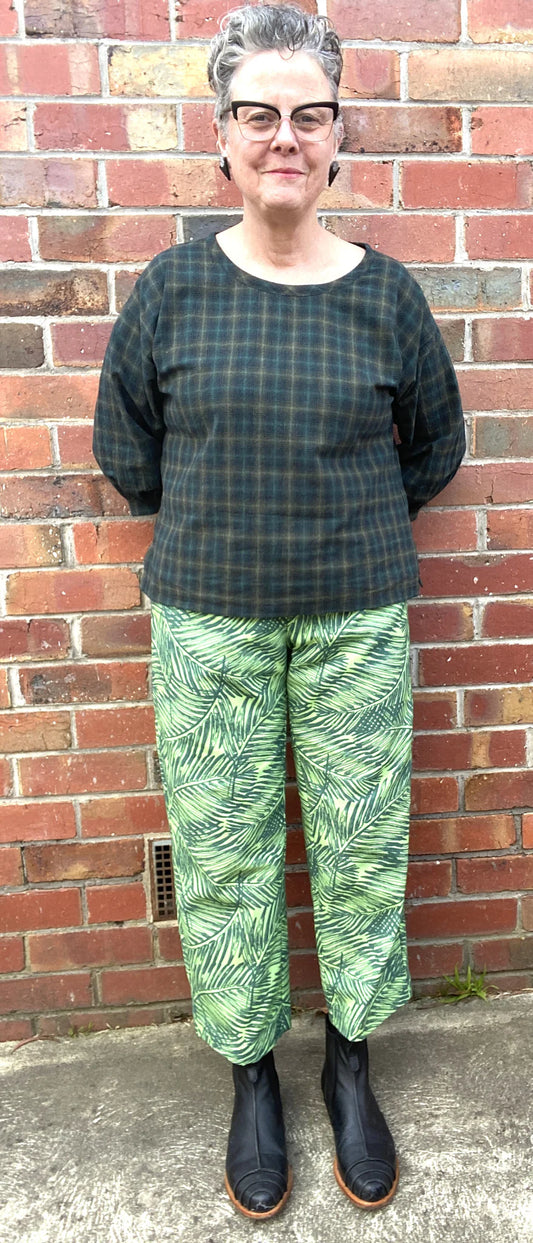 Women's Handmade Band Pants - Blue Palm