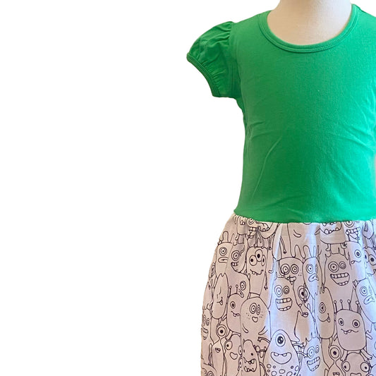 Short Sleeve Winnie Dress - APPLE GREEN WITH BUDDIES