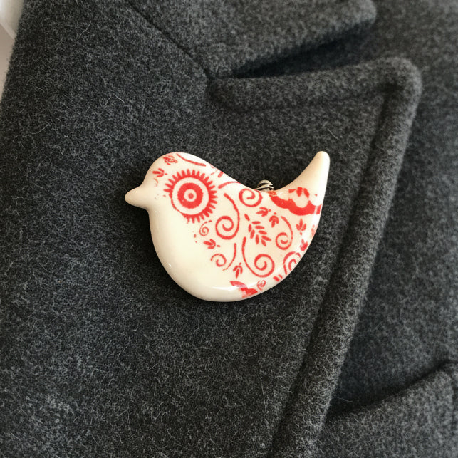 Handcrafted Pottery Birdy Brooches