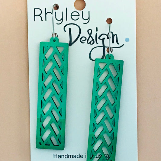 Wooden Boxed Grid Statement Earrings