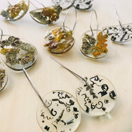 Clear Resin Lichen & Metal Shaving Earrings (medium)