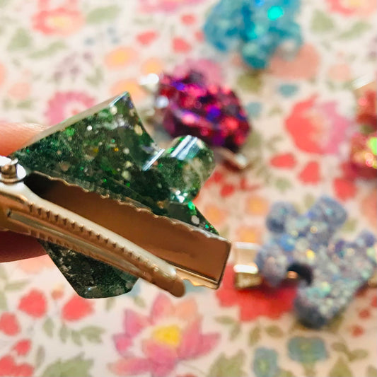 Resin Sparkle Hair Clips - Mini Set of 2