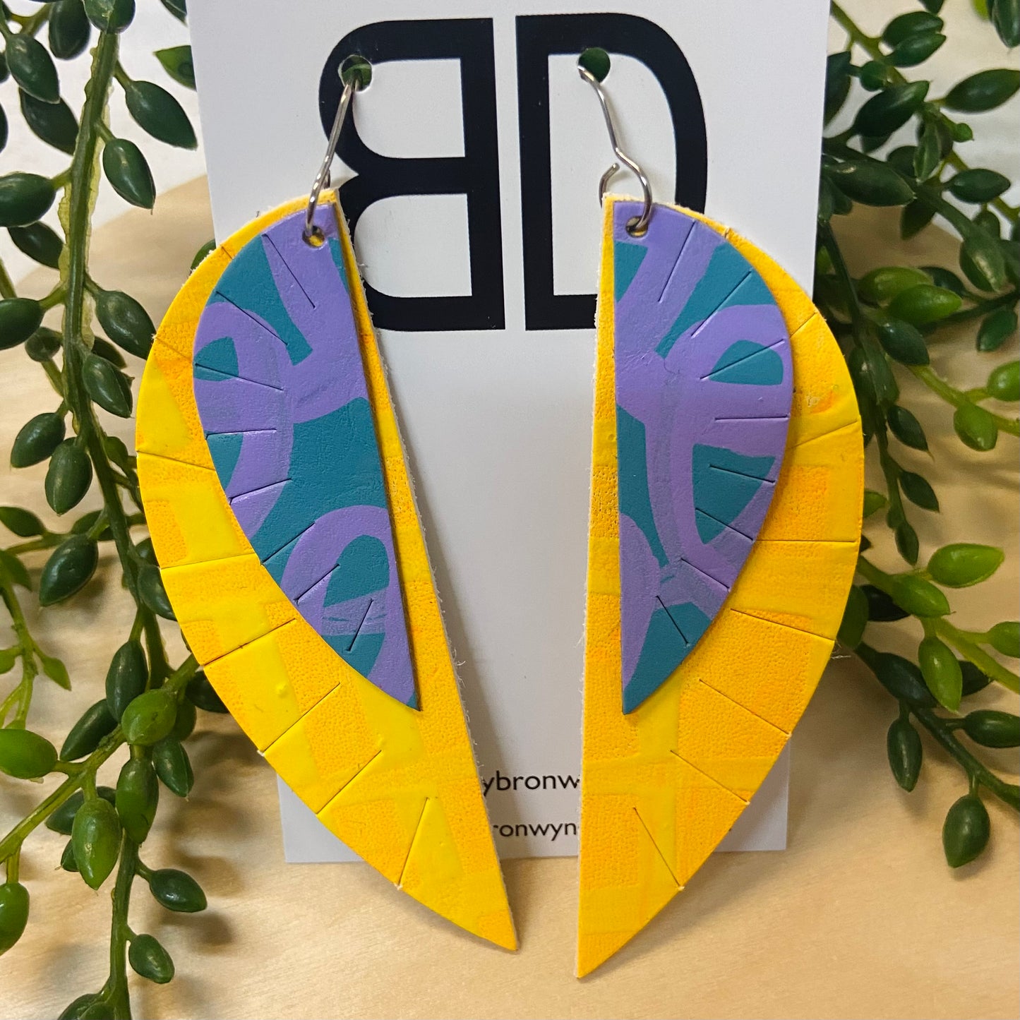 Handmade Painted Leather Earrings - The Double Feather